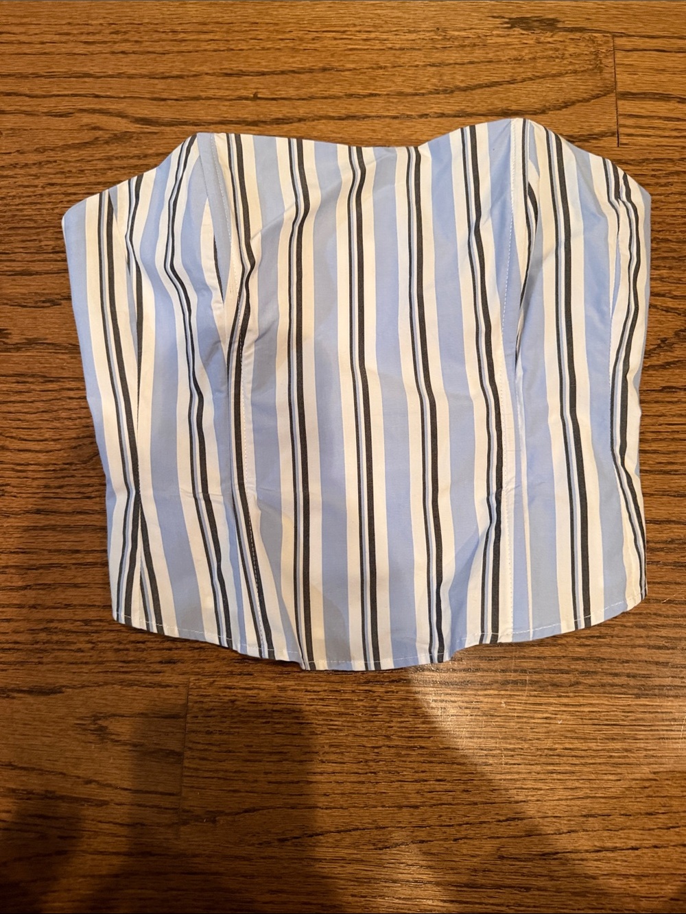 Favorite Daughter Blue and White Striped Strapless Bustier Top